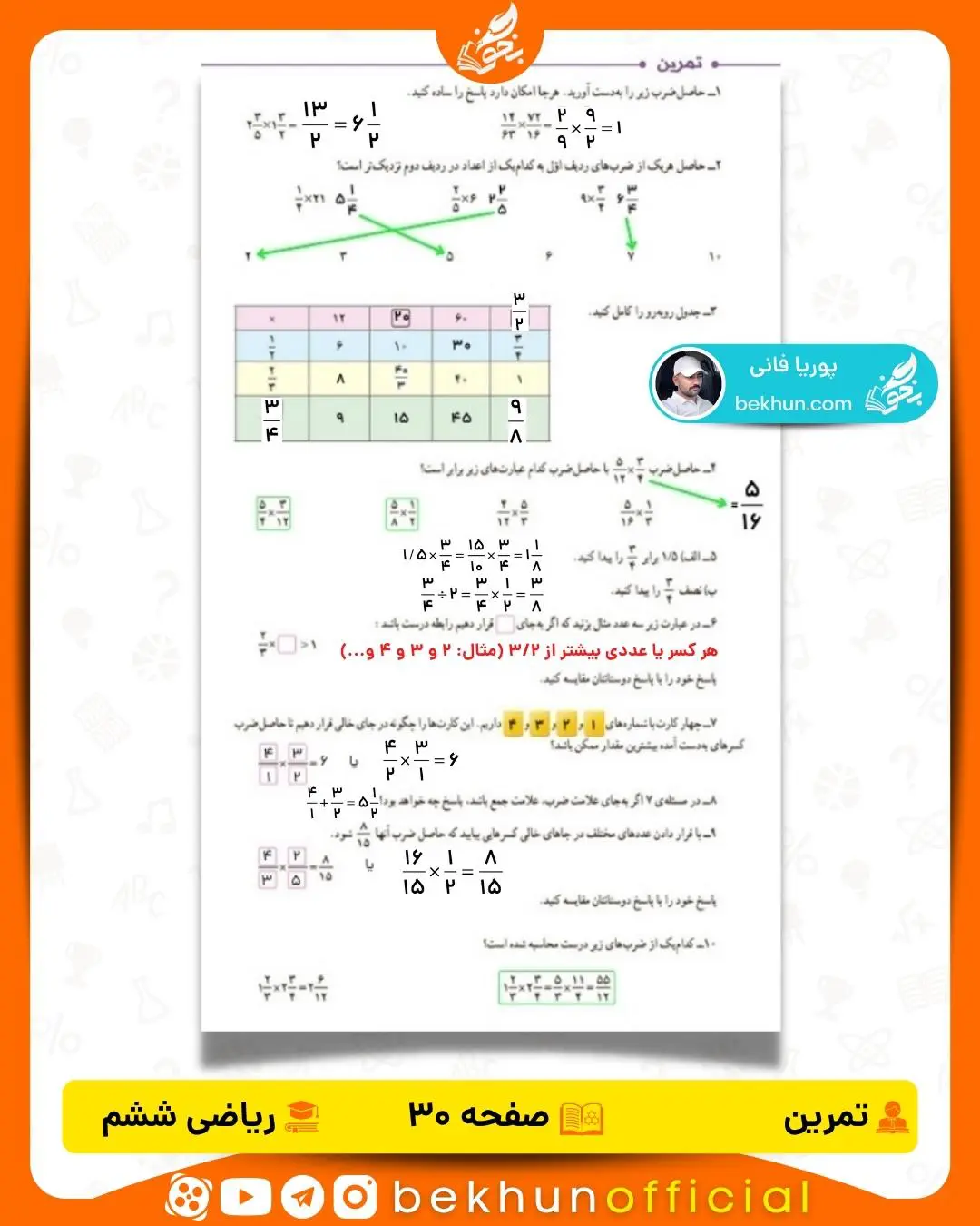 حل تمارین صفحه 30 ریاضی ششم