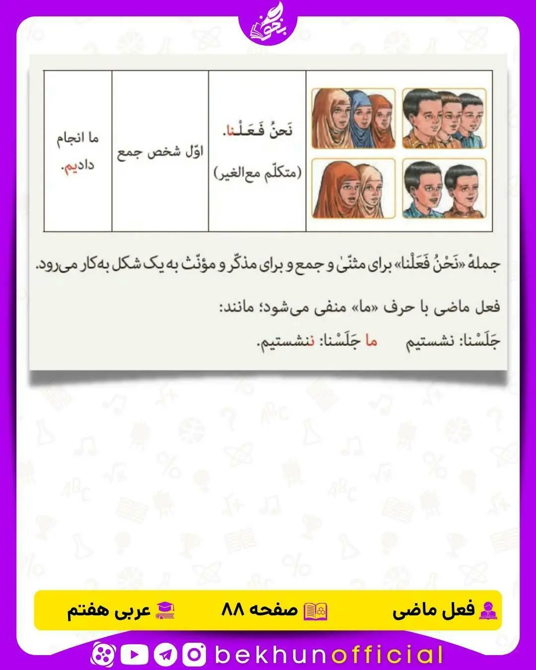 صرف افعال ماضی درس ششم عربی هفتم صفحه 88