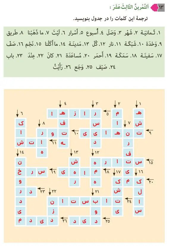 پاسخ تمرین 13 درس 1 عربی هشتم