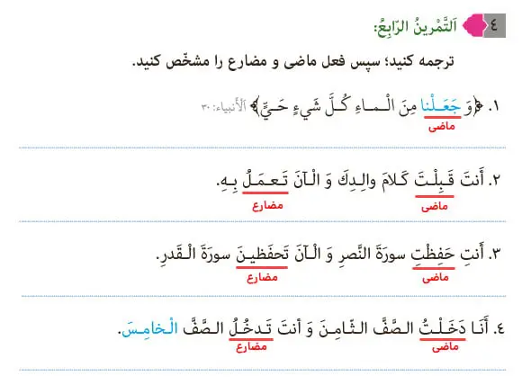 پاسخ تمرین 4 درس 2 عربی هشتم