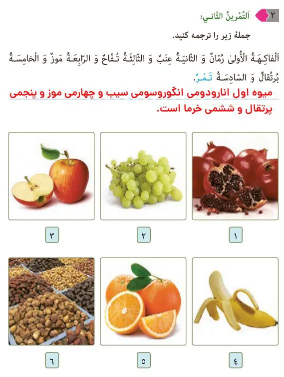 جواب تمرین دوم درس 10 عربی هشتم