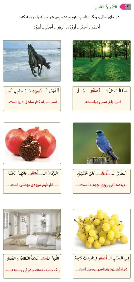 جواب صفحه 118 عربی نهم تمرین دوم
