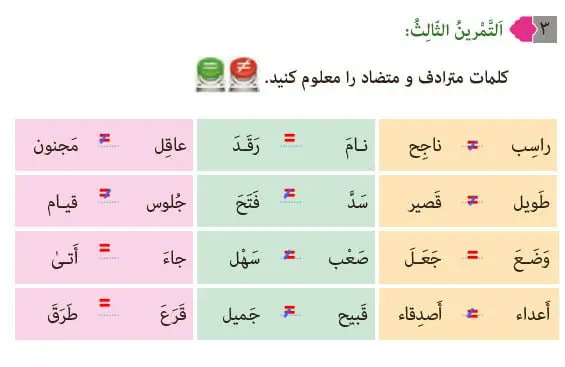 جواب صفحه 95 عربی نهم تمرین سوم