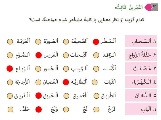 جواب صفحه 130 عربی نهم تمرین سوم