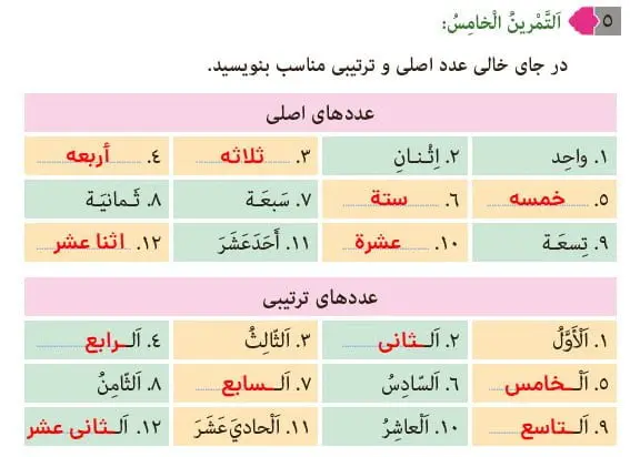 جواب صفحه 131 عربی نهم تمرین پنجم