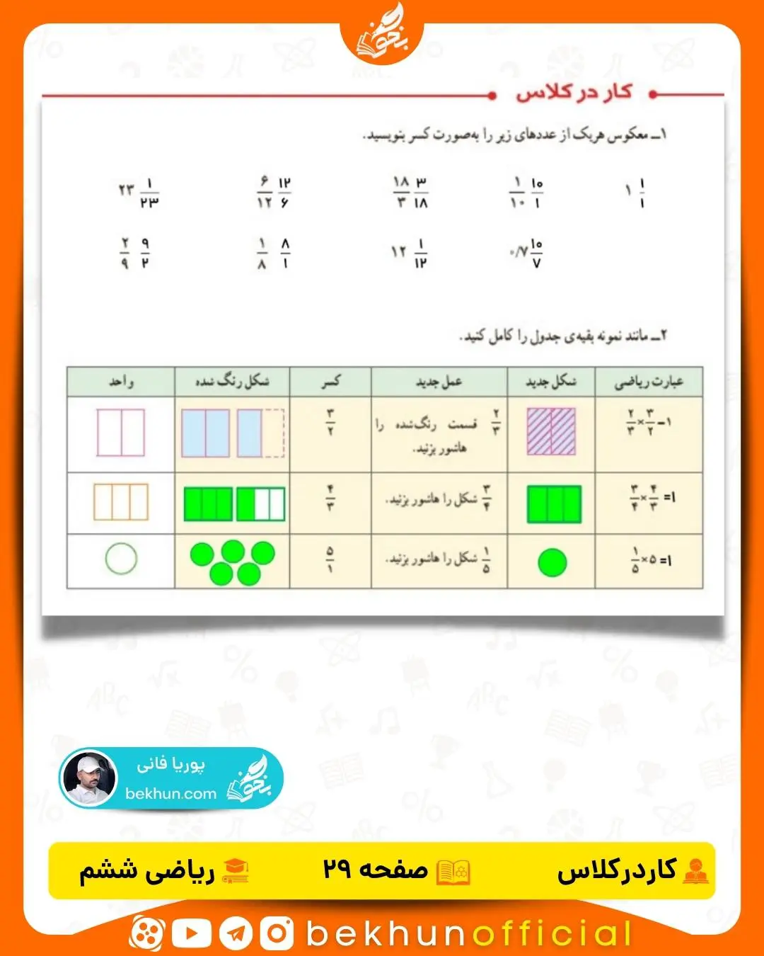 حل کار در کلاس صفحه 29 ریاضی ششم