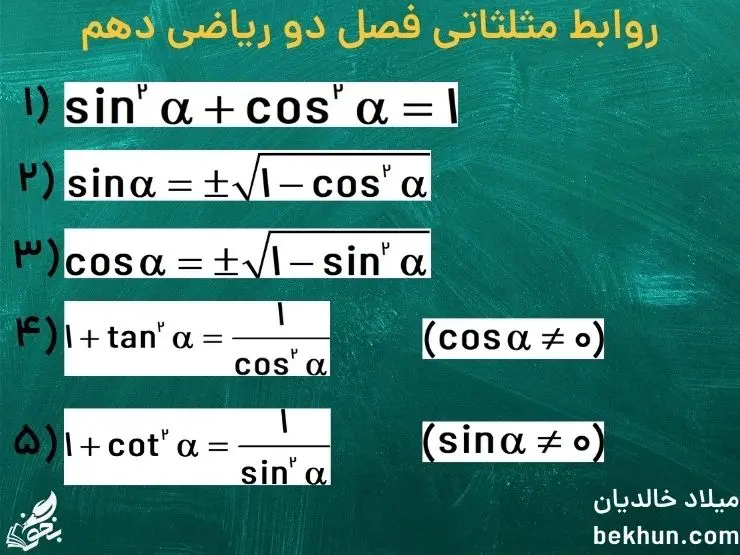 روابط مثلثاتی فصل دو ریاضی دهم
