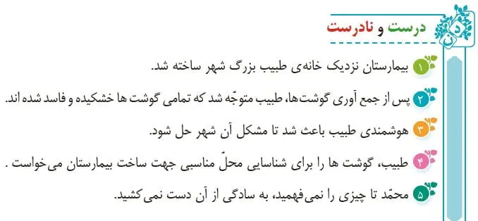جواب درست و نادرست صفحه 30 فارسی پنجم