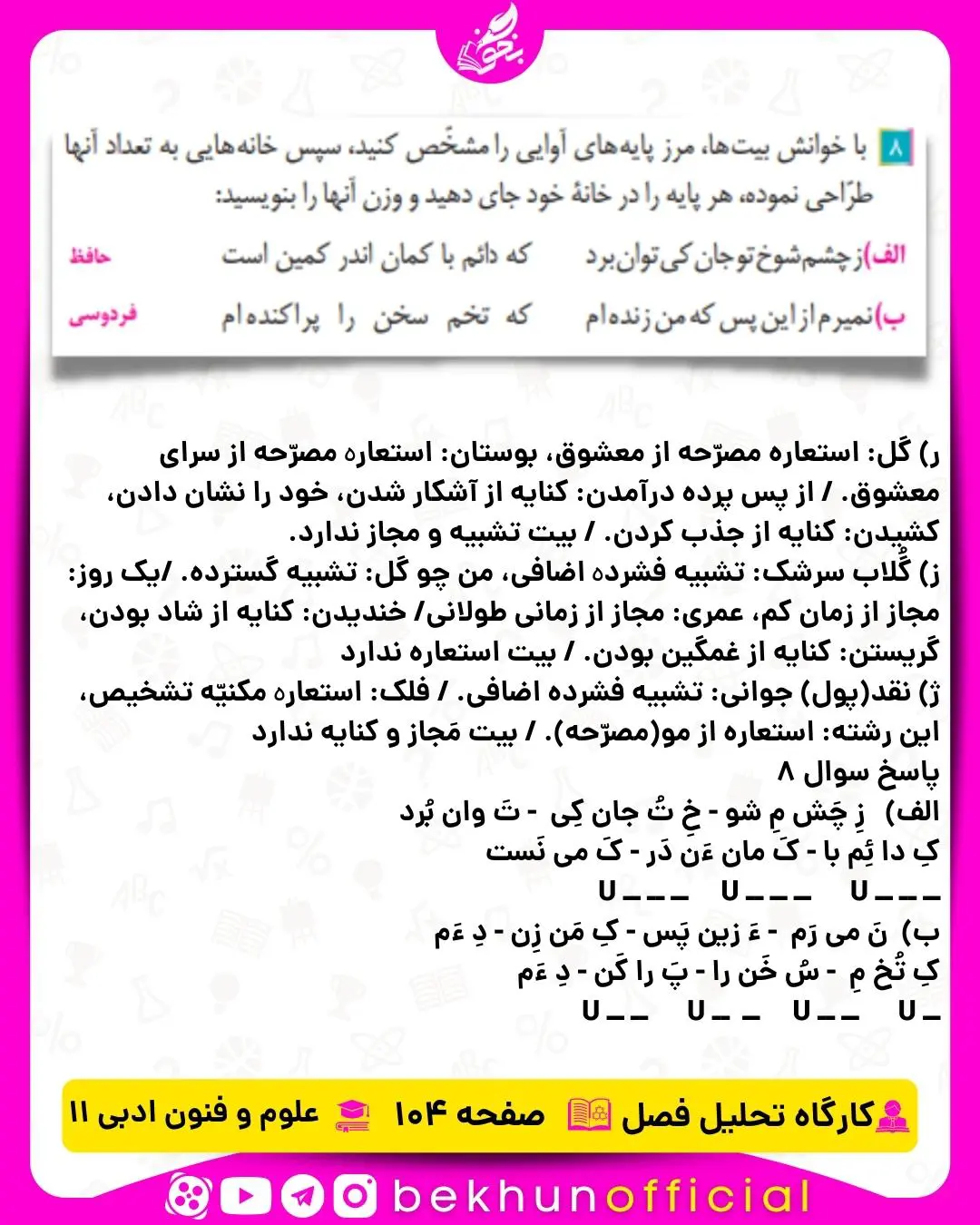 پاسخ کارگاه تحلیل فصل آخر علوم و فنون یازدهم