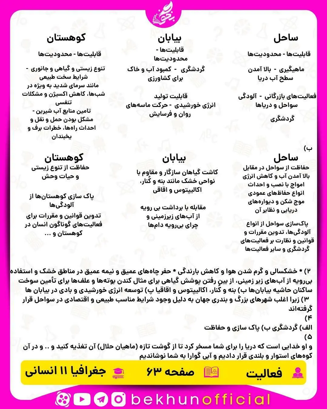 جواب صفحه 63 جغرافیا یازدهم انسانی