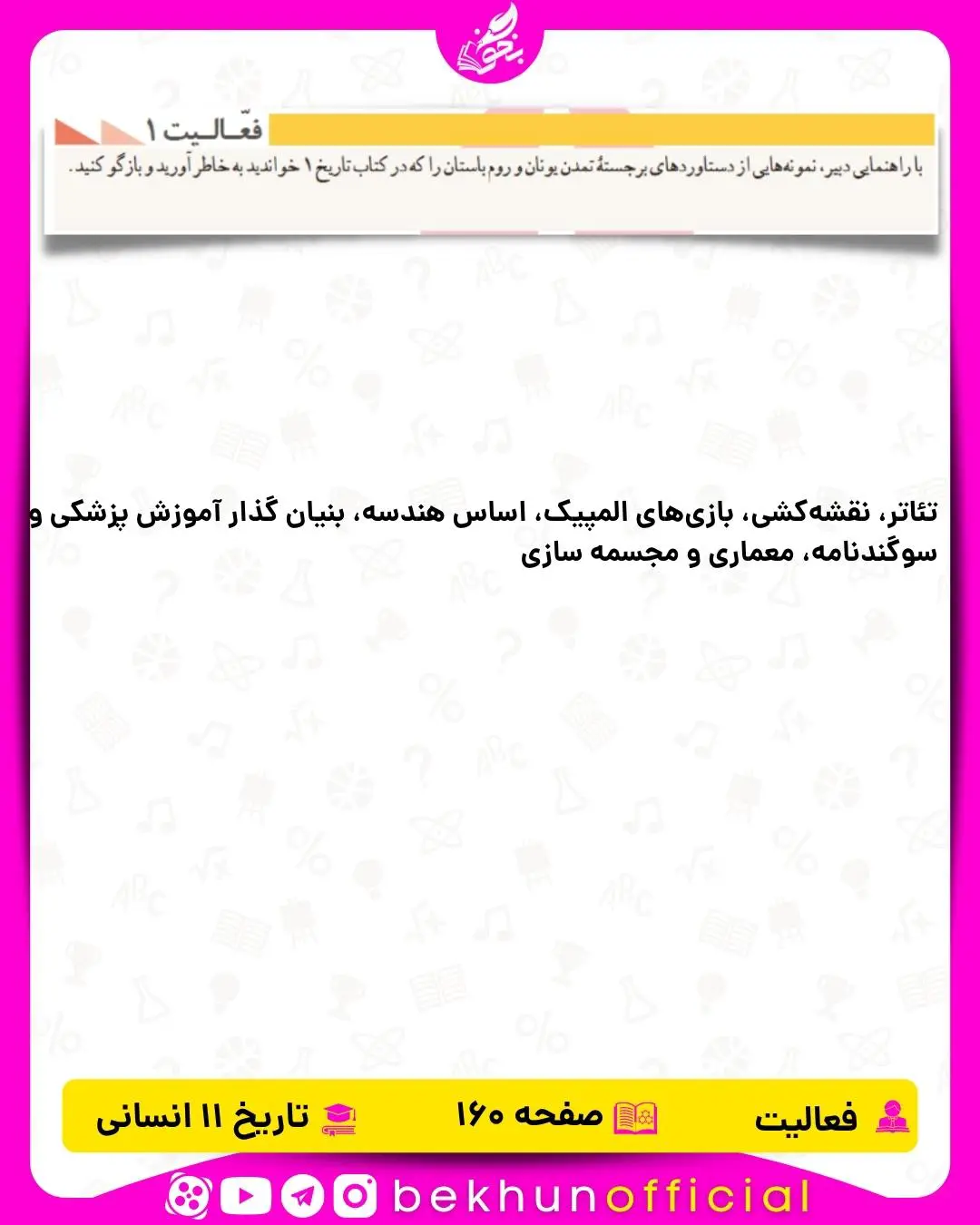 جواب فعالیت صفحه 160 تاریخ یازدهم انسانی