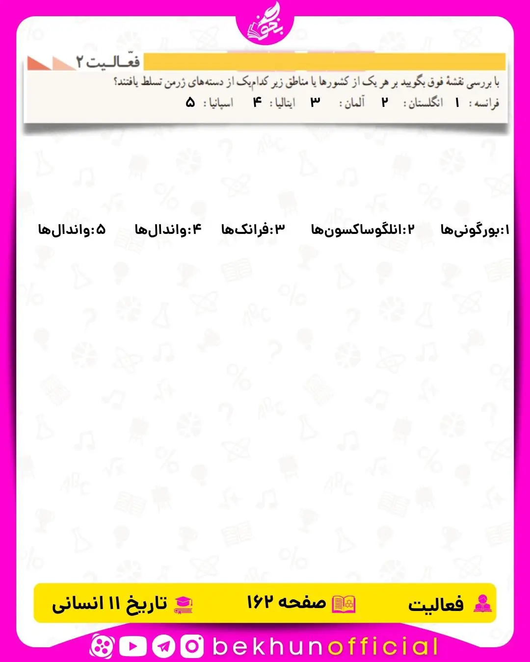جواب فعالیت صفحه 162 تاریخ یازدهم انسانی