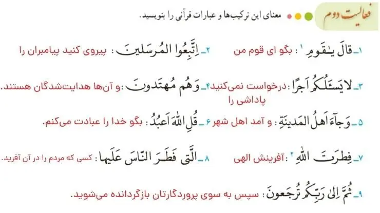 پاسخ فعالیت دوم صفحه 90 قرآن هشتم