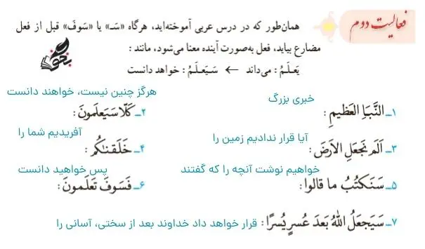 جواب فعالیت دوم قرآن نهم صفحه 106
