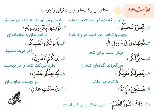 جواب فعالیت دوم صفحه 79 قران نهم