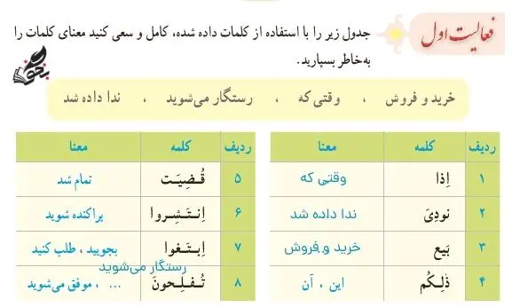 جواب فعالیت صفحه 83 قرآن نهم