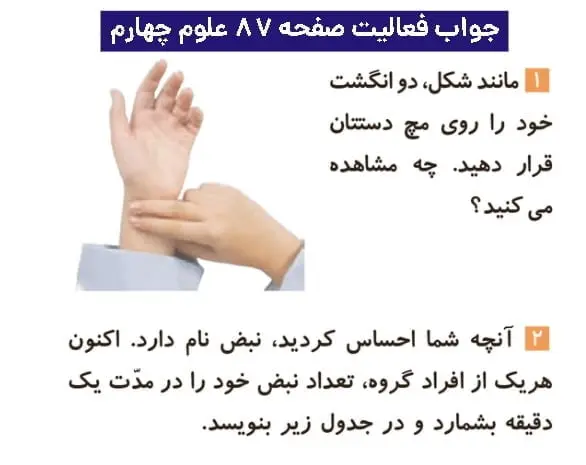 جواب فعالیتهای علوم چهارم ابتدایی 123 پاسخ فعالیت صفحه ۸۷ علوم چهارم ابتدایی