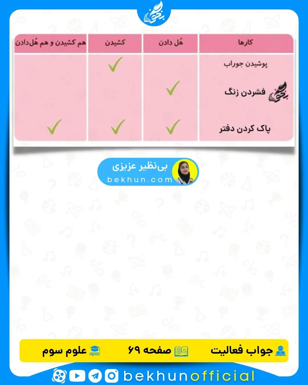 جواب علوم صفحه 69 کلاس سوم 