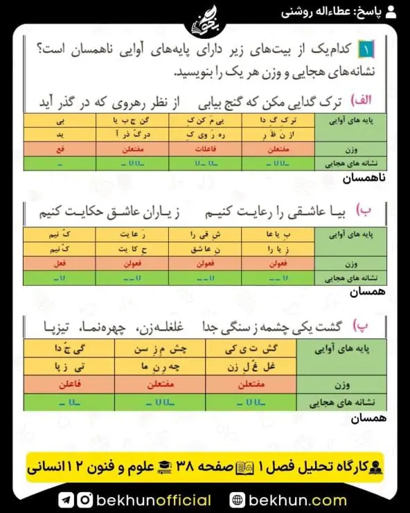 جواب کارگاه تحلیل فصل علوم و فنون ادبی دوازدهم انسانی 21 پاسخ کارگاه تحلیل فصل اول صفحه 38 علوم و فنون ادبی دوازدهم انسانی