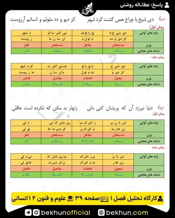 جواب کارگاه تحلیل فصل علوم و فنون ادبی دوازدهم انسانی 23 پاسخ کارگاه تحلیل فصل اول صفحه 39 علوم و فنون ادبی دوازدهم انسانی