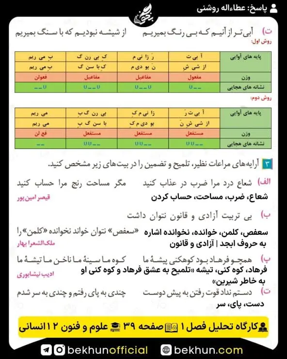 جواب کارگاه تحلیل فصل علوم و فنون ادبی دوازدهم انسانی 24 حل کارگاه تحلیل فصل اول صفحه 39 علوم و فنون ادبی دوازدهم انسانی