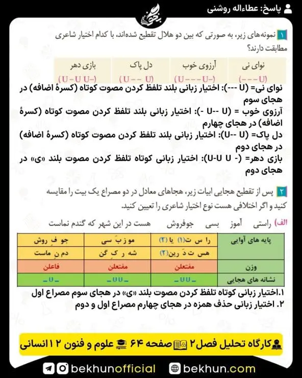 جواب کارگاه تحلیل فصل علوم و فنون ادبی دوازدهم انسانی 27 پاسخ کارگاه تحلیل فصل دوم صفحه 64 علوم و فنون ادبی دوازدهم انسانی