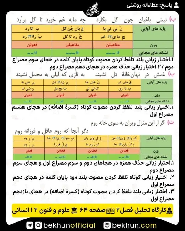 جواب کارگاه تحلیل فصل علوم و فنون ادبی دوازدهم انسانی 28 حل کارگاه تحلیل فصل دوم صفحه 64 علوم و فنون ادبی دوازدهم انسانی