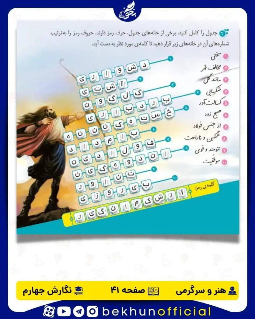 پاسخ هنر و سرگرمی صفحه 41 نگارش چهارم