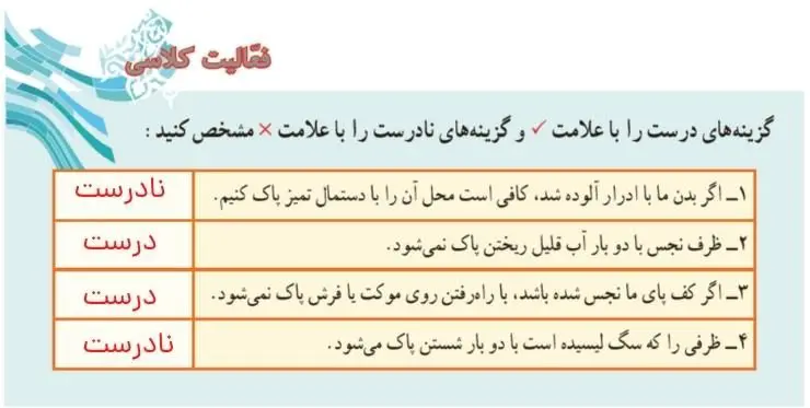 پاسخ فعالیت کلاسی صفحه 104 پیام‌های آسمان هفتم