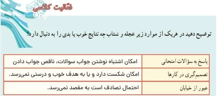 پاسخ فعالیت کلاسی صفحه 154 پیام‌های آسمان هفتم