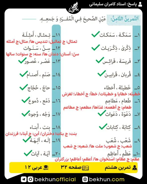 جواب تمرینات عربی دوازدهم 58 حل تمرینات درس 2 عربی دوازدهم تجربی