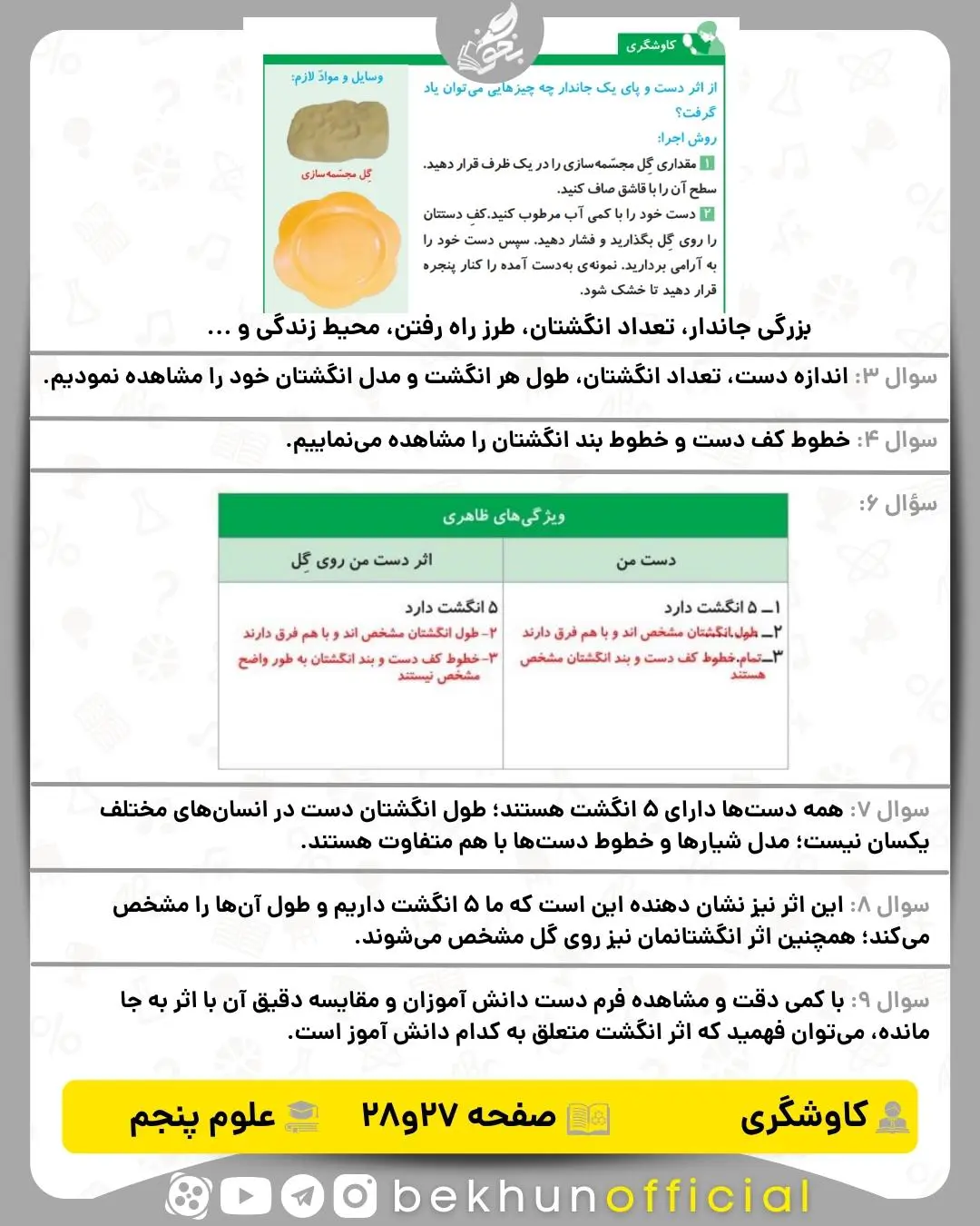 کاوشگری‌ صفحه 27,28 علوم پنجم 