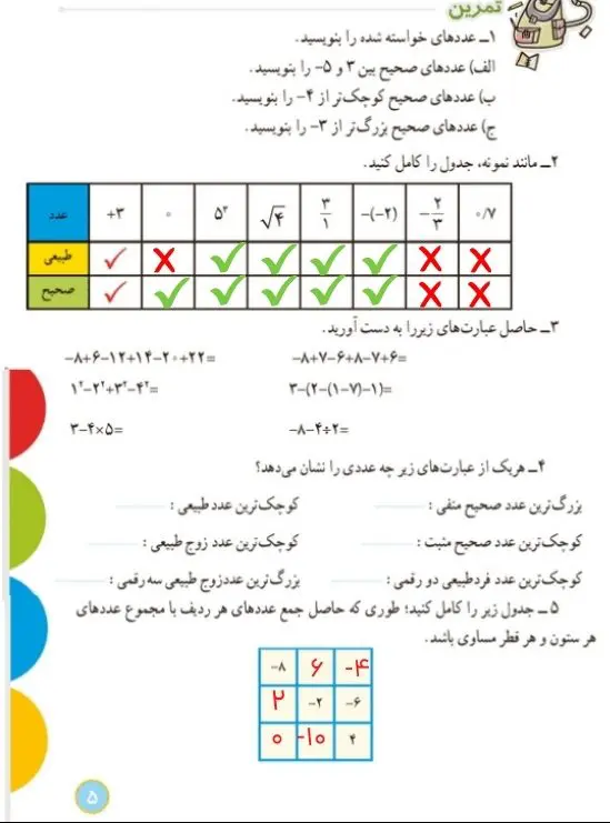 جواب تمرین صفحه ی ۵ ریاضی هشتم