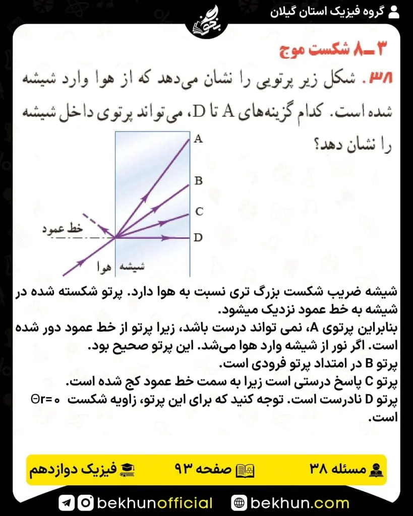 جواب پرسشها و مسئلههای فیزیک دوازدهم تجربی 218 پاسخ پرسش و مسئله 38 صفحه 93 فیزیک دوازدهم تجربی