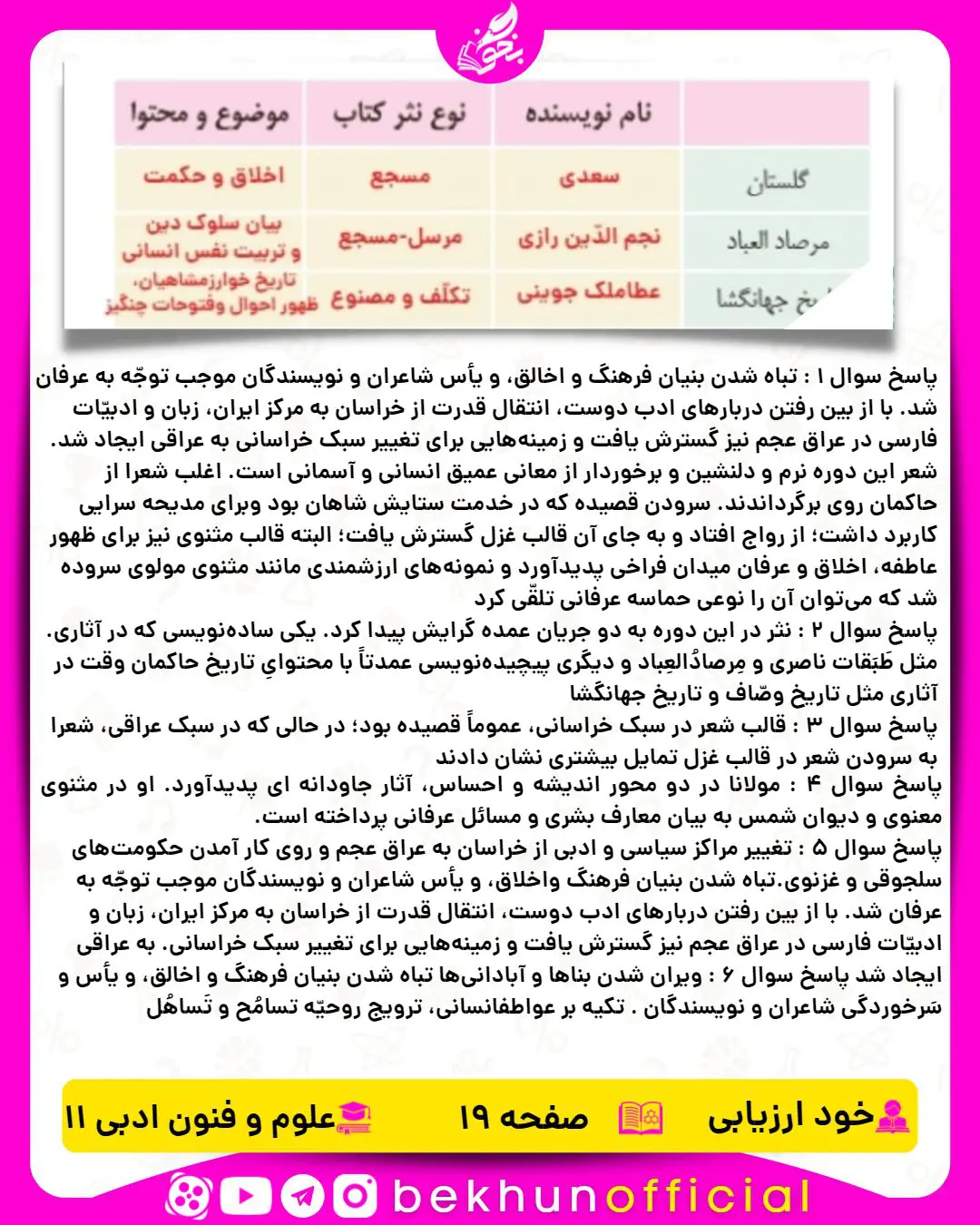 جواب خودارزیابی صفحه 19 علوم و فنون ادبی یازدهم انسانی