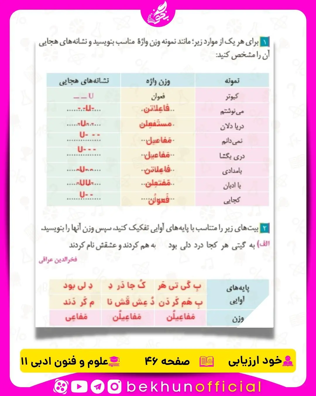 جواب خودارزیابی صفحه 46 علوم و فنون ادبی یازدهم انسانی
