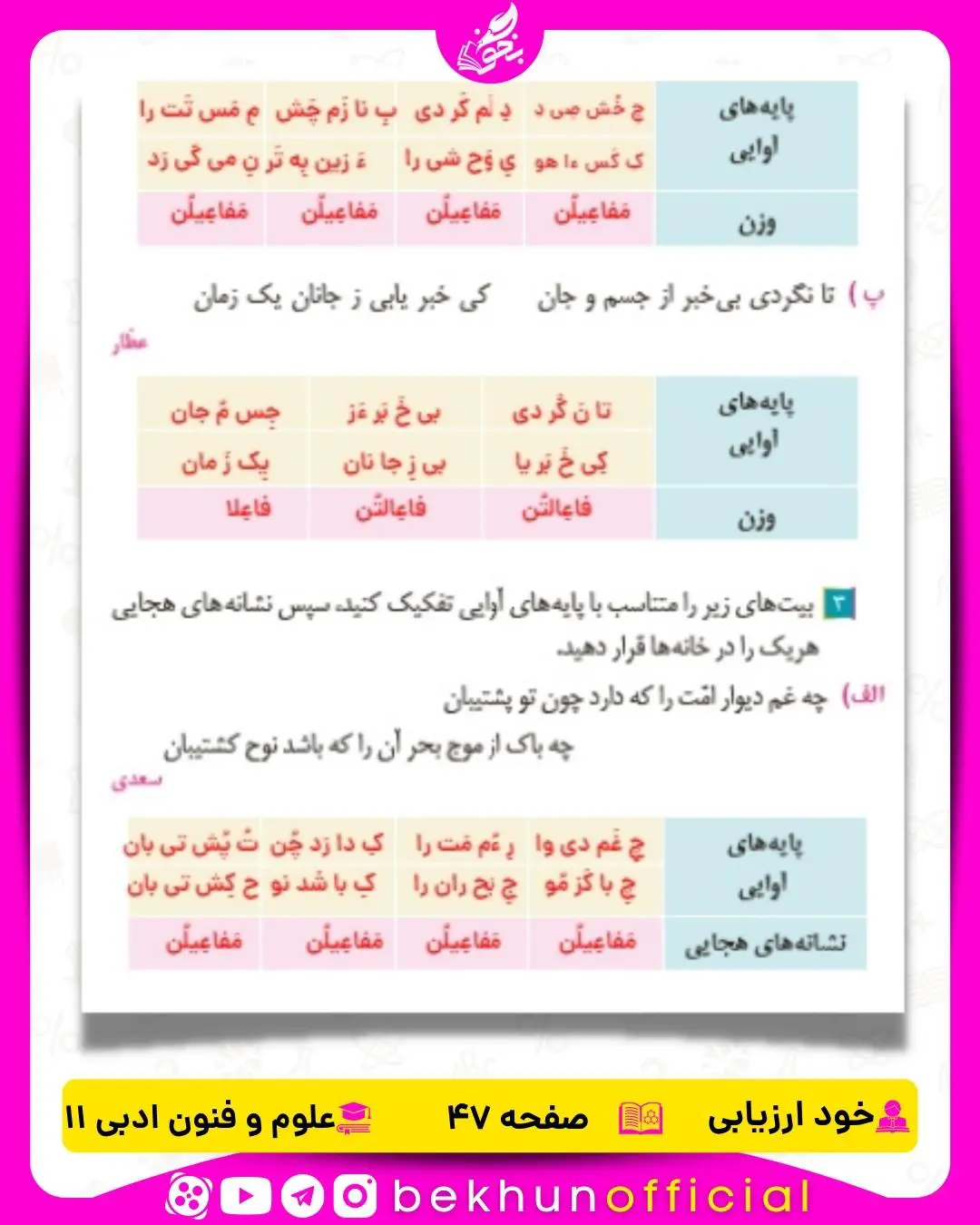 جواب خود ارزیابی درس 5 علوم و فنون ادبی یازدهم انسانی