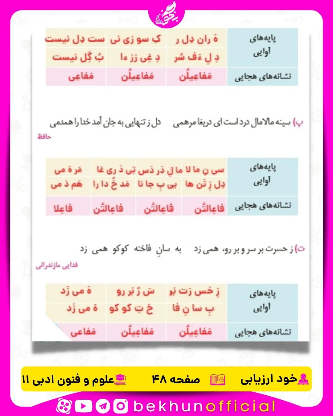 جواب خود ارزیابی علوم و فنون ادبی صفحه 48 یازدهم انسانی