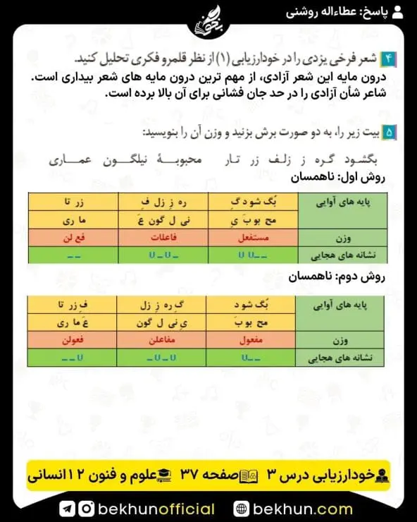 جواب خودارزیابی علوم و فنون ادبی دوازدهم انسانی 65 حل خودارزیابی صفحه 37 علوم و فنون ادبی دوازدهم انسانی