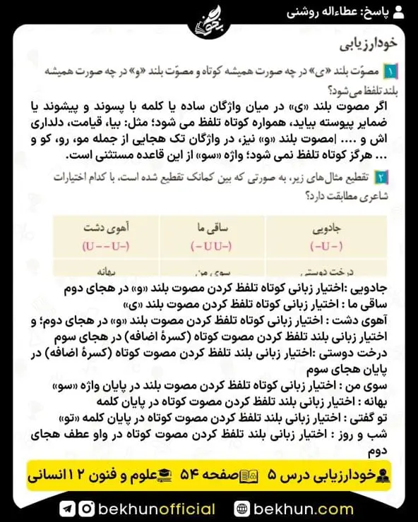 جواب خودارزیابی علوم و فنون ادبی دوازدهم انسانی 68 پاسخ خودارزیابی صفحه 54 علوم و فنون ادبی دوازدهم انسانی