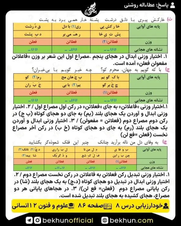 جواب خودارزیابی علوم و فنون ادبی دوازدهم انسانی 82 پاسخ خودارزیابی درس هشتم علوم و فنون ادبی دوازدهم انسانی