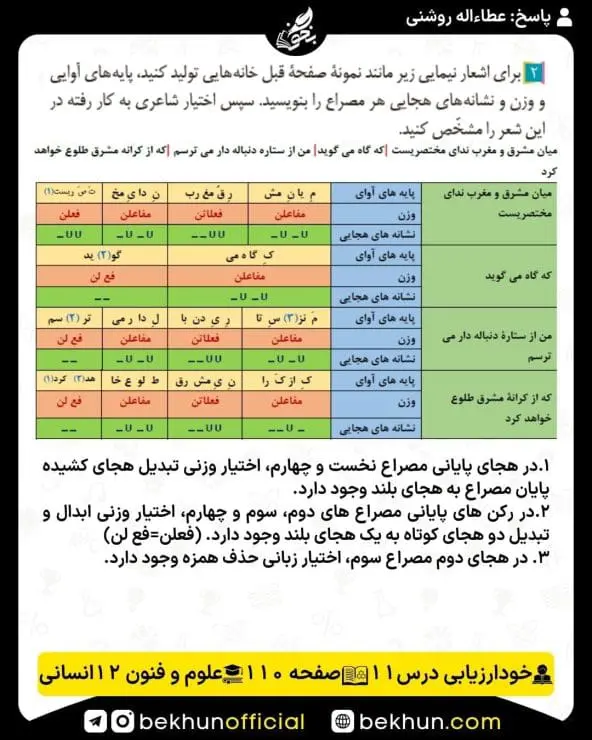 جواب خودارزیابی علوم و فنون ادبی دوازدهم انسانی 91 پاسخ خودارزیابی صفحه 110 علوم و فنون ادبی دوازدهم انسانی