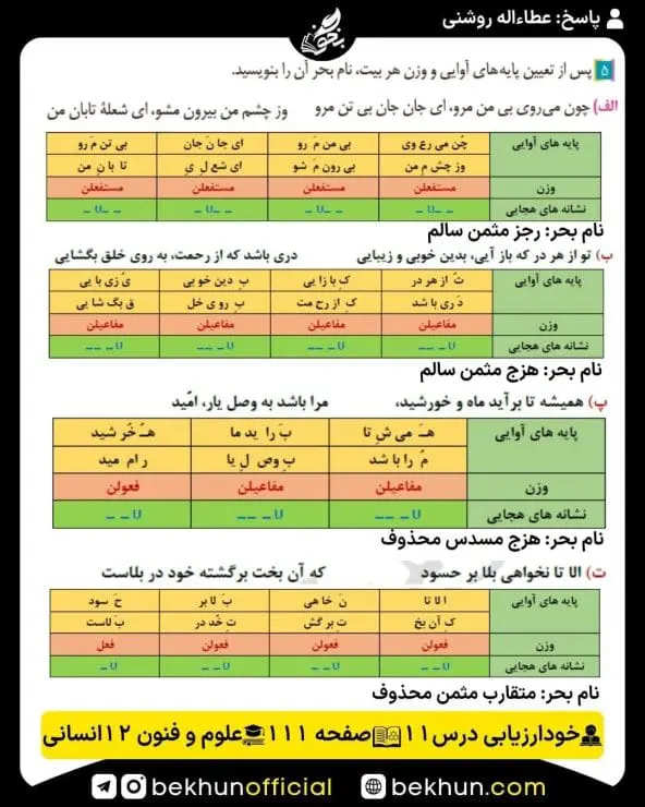 جواب خودارزیابی علوم و فنون ادبی دوازدهم انسانی 94 پاسخ خودارزیابی صفحه 111 علوم و فنون ادبی دوازدهم انسانی