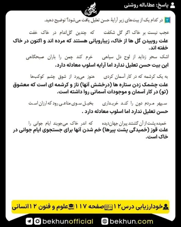 جواب خودارزیابی علوم و فنون ادبی دوازدهم انسانی 98 پاسخ خودارزیابی صفحه 117 علوم و فنون ادبی دوازدهم انسانی