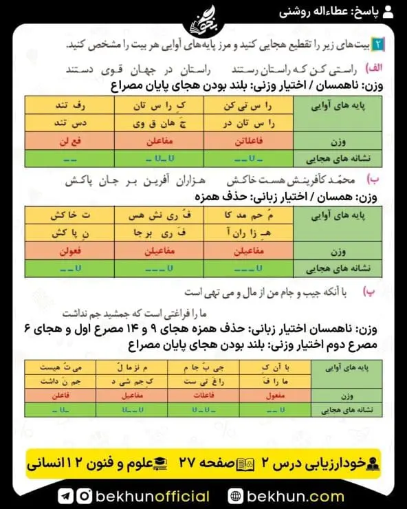 جواب خودارزیابی علوم و فنون ادبی دوازدهم انسانی 54 پاسخ خودارزیابی صفحه 27 علوم و فنون ادبی دوازدهم انسانی