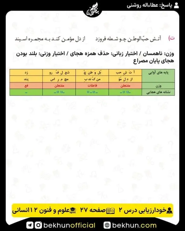 جواب خودارزیابی علوم و فنون ادبی دوازدهم انسانی 55 حل خودارزیابی صفحه 27 علوم و فنون ادبی دوازدهم انسانی
