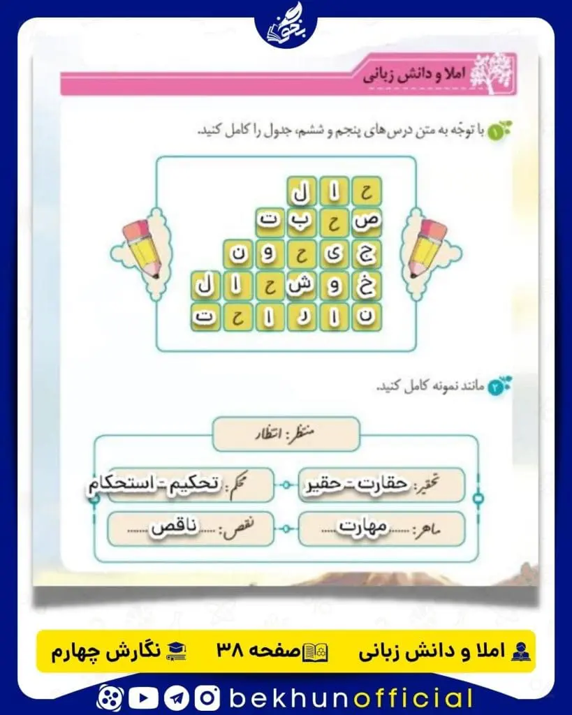 املا و دانش زبانی صفحه 38 نگارش چهارم