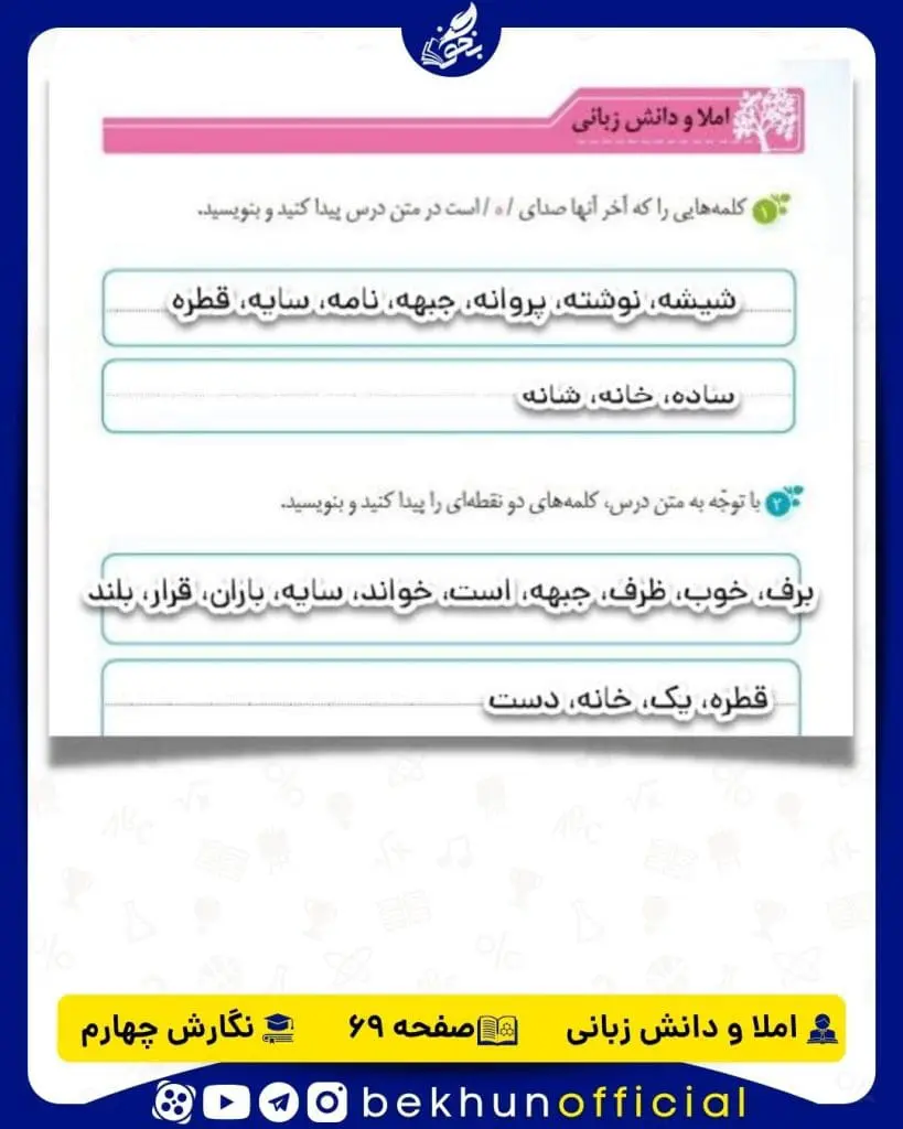 املا و دانش زبانی صفحه 69 نگارش چهارم