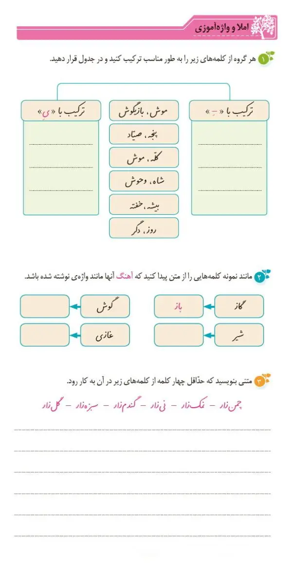 جواب املا و واژه‌آموزی پانزدهم نگارش چهارم