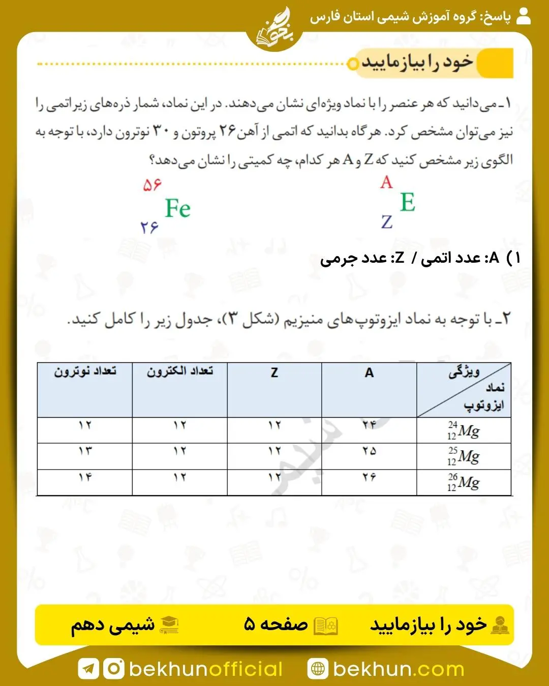 جواب خود را بیازمایید صفحه 5 شیمی دهم